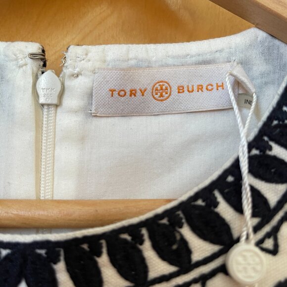 NWT Tory Burch Black & White Camille Embroidered Linen Shift Dress Size 2 - Picture 7 of 8